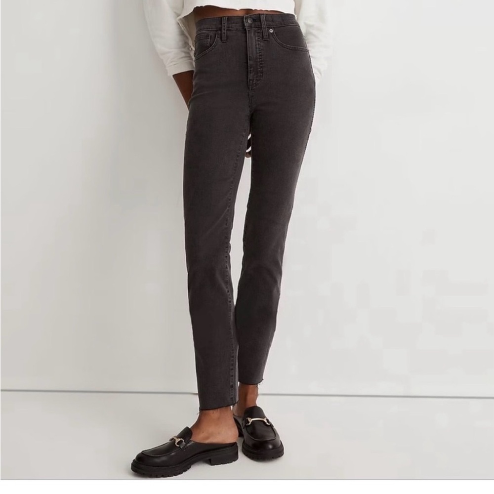 Madewell Stovepipe Jeans Banberry Wash Raw Hem Stretch Gray High Waist
